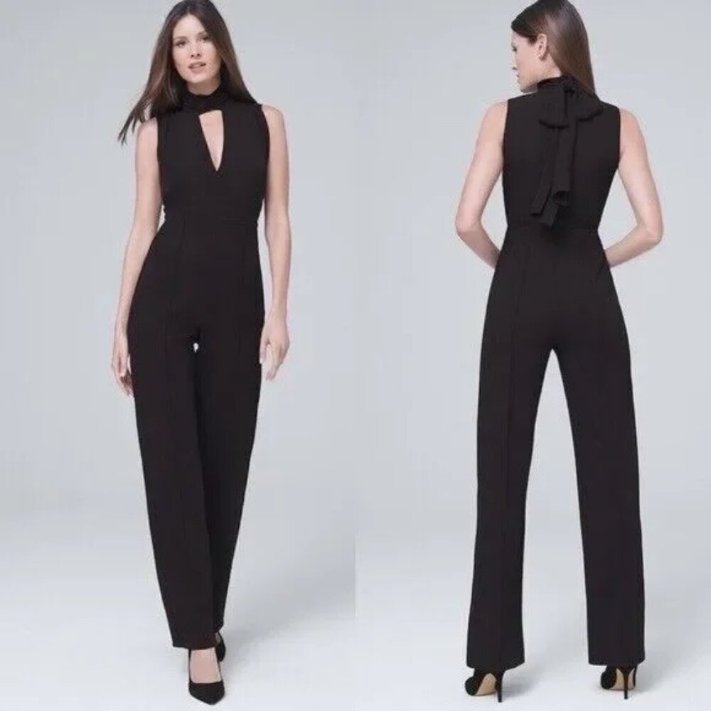 WHBM Mock Neck Tie Back Sleeveless Jumpsuit
